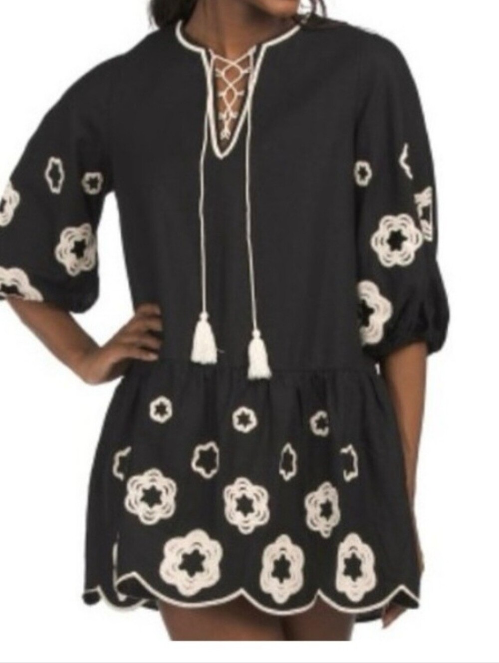 Camila Coelho Black Tunic with Cream Lace Trim